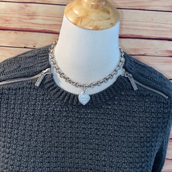 Michael Kors Charcoal Zipper Shoulder Crew Sweater - Picture 2 of 7